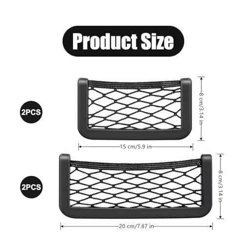 4 PCS Car Net Pocket Professional Car Mesh Pocket Net Self-Adhesive Elastic Storage Net Pocket for Automotive Seat Accessories(5.9In x 3.14In,7.87In x 3.14In)