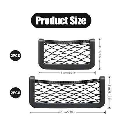 4 PCS Car Net Pocket Professional Car Mesh Pocket Net Self-Adhesive Elastic Storage Net Pocket for Automotive Seat Accessories(5.9In x 3.14In,7.87In x 3.14In)