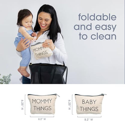 Pearhead Mommy and Baby Things Pouch Set, Canvas Zipper Organizer Bags for Diaper Bag and Travel, Cosmetic and Makeup Bag for Mom - color: Mommy and Baby Travel Pouches