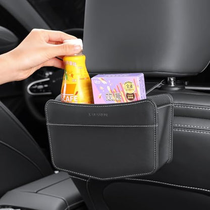 Car Trash Can Small Leather Vehicle Trash Bin Car Dustbin Garbage Organizer Holder with Trash Bag Foldable Mini Cars Storage Bag Container for Auto SUV Van Trucks (Black,Hanging Hook) - color: black, style: hanging hook
