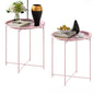 End Table Set of 2,Pink Outdoor Side Table, Small Patio Round Folding Metal Side Tables for Outdoor,Living Room,Bedroom Balcony and Office, 2 PCS - color: Pink