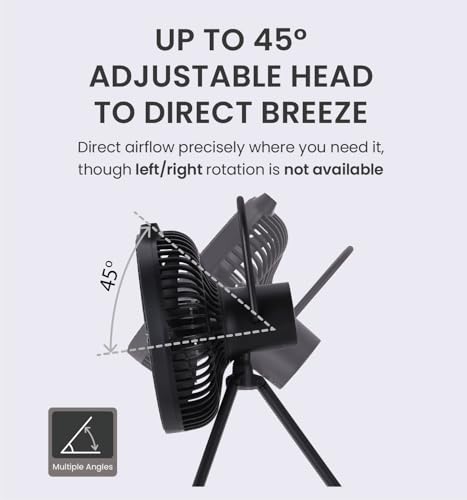 Claymore V600+ Black Rechargeable Portable Fan – 7,800mAh Battery, 4-Speed BLDC Ultra-Quiet Air Circulator USB-C Charging 32 Hrs Runtime Tripod Mountable Adjustable for Camping, Indoor, Outdoor - style: V600+ (Black)
