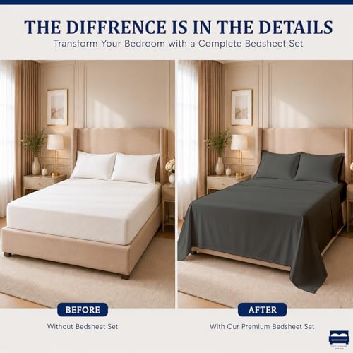Cottingon 4 Piece Twin Sheets, 100% Extra Long Staple Premium Egyptian Cotton, Soft Camper Bed Sheet Set, Fits Upto 16" Deep RV Bunk Mattress 39"X75", Dark Grey - color: Dark Grey Solid, size: Twin