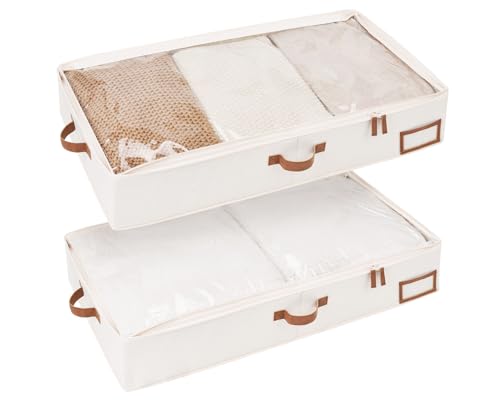 StorageWorks Large Under Bed Storage Containers with Handles and Label Holder, 2 Pack Ultra-thick Fabric Underbed Bins, Closet Organizer for Clothes, Blankets, Sweater - color: Beige, size: 33"L x 17"W x 6"H