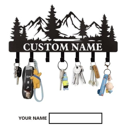 Dyoart Personalized Custom Mountain Theme Key Holder with Name, Metal Wall Mount, Coat Rack, Key Hooks, Home Decor Gift - color: 05 Mountain
