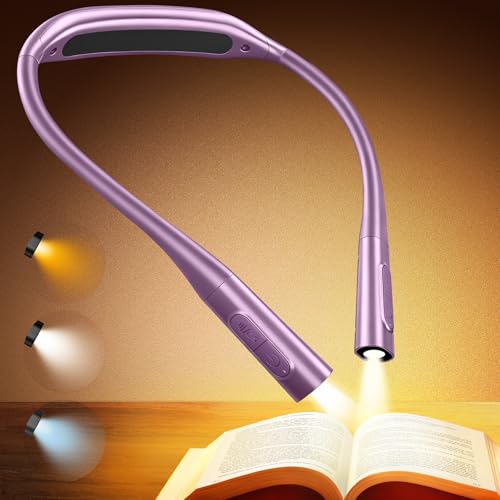 Glocusent Lightweight Neck Light,1200mAh Rechargeable Book Light for Reading in Bed, Eye-Caring with 5 Colors & 5 Brightness Adjustable, Neck Reading Light for Book Lovers - color: Purple