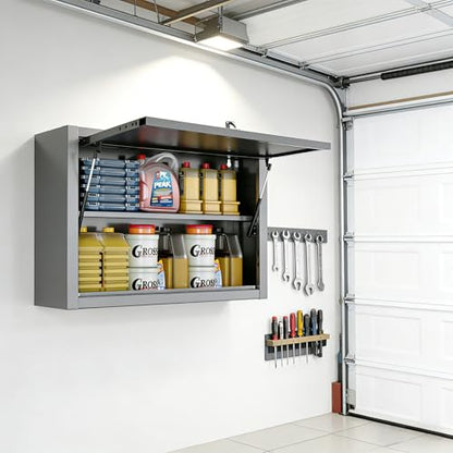 JZD Metal Wall Cabinet with Removable Shelf, Lockable Hanging Cabinet with Up Flip Door, for Kitchen Warehouse Utility Room Garage - size: L-01