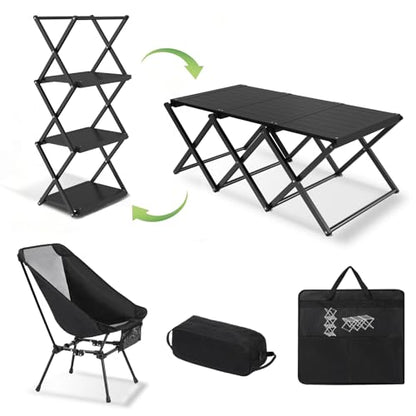 Camping Table and Chairs Set, 2-in-1 Aluminum Folding Table with 3-Tier Storage Rack, Heavy Duty Portable Camp Kitchen for Outdoor, Camping, Hiking, Beach - size: Aluminum Table