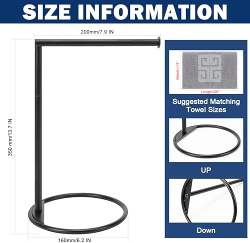 NearMoon Hand Towel Holder Stand, Thicken Metal L Shape Hand Towel Rack, Small Towel Ring, Stable Standing Towel Bar for Bathroom Kitchen Vanity Countertop, 8” L 14” H (Matte Black, 2 Pack)