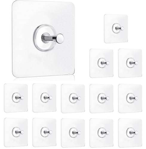 14 Pack Adhesive Wall Hooks, Wall Hangers Without Nails, No Damage Picture Hooks Waterproof and Rustproof to use Inside Kitchen, Bathroom, Home and Office（14mm）