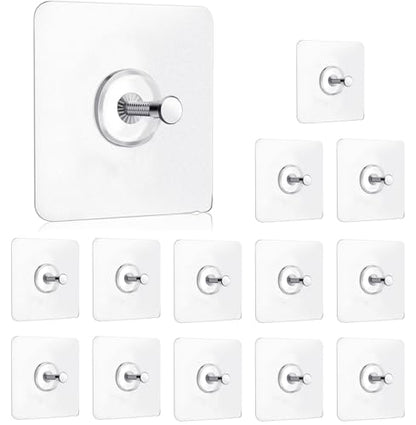 14 Pack Adhesive Wall Hooks, Wall Hangers Without Nails, No Damage Picture Hooks Waterproof and Rustproof to use Inside Kitchen, Bathroom, Home and Office（14mm）