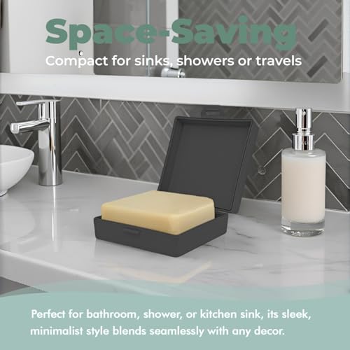 Soap Container, Shower Square Bar Holder Fit Handmade Soap, Travel Soap Case (Black) - color: Black