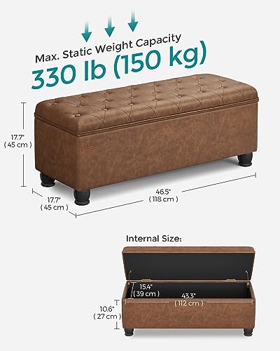 SONGMICS Storage Ottoman, Storage Bench, Tufted Entryway Bedroom Bench, 17.7 x 46.5 x 17.7 Inches, Hinges Easy Lid Operation, Wooden Legs, Synthetic Leather, Loads 330 lb, Coffee Brown ULOM071K01 - color: Coffee Brown, style: Classic(17.7"D x 46.5"W x 17.