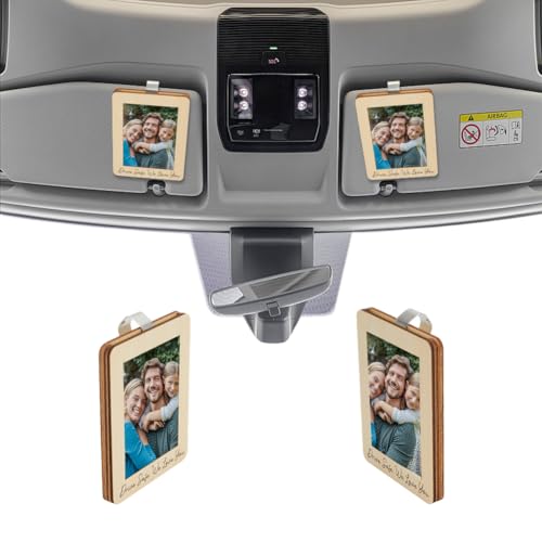 2Pcs Drive Safe We Love You Wood Car Visor Picture Frame Rectangle Wooden Photo Holder with Iron Clips Personalized Car Gift Compact Picture Holder Travel Memories Car Accessory