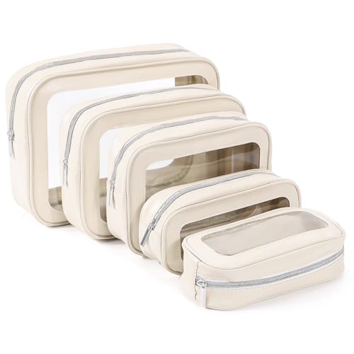 YOPCDJ 5PCS Diaper Bag Organizer Pouch Set, TSA Approved Toiletry Bag，Clear Waterproof TPU Makeup Bag Set Travel Organizer Bags for Women and Kids - color: White, size: 5 pieces