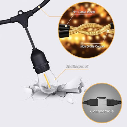 190FT Remote Controlled Outdoor String Lights Patio String Lights for Outside, 60+3 Shatterproof S14 Warm Lights String Outdoor for Bistro Café Gazebo Backyard, Linkable, 2 Pack - size: 190FT