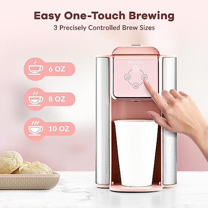 Mecity Pink Coffee Maker 3-in-1 Single Serve Coffee Machine, For Flat Bottom Coffee Capsule, Ground Coffee, 6 to 10 Ounce Cup, Removable 50 Oz Water Reservoir, 120V 1150W - color: Pink, size: 6.3 x 10.4 10.6 inches