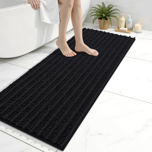 Arotive Luxury Bathroom Rugs 47x17, Extra Soft Thick Absorbent Shaggy Chenille Bath Rugs, Non-Slip Machine Wash Dry, Bath Mats for Bathroom Floor, Tub and Shower, Home Decor Accessories, Black - color: Black, size: 47" X 17"