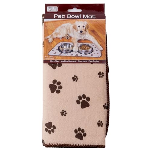 Kitchen Basics Microfiber Pet Bowl Feeding Mat, Anti-Skid and Absorbent, 10 Inch x 20 Inch