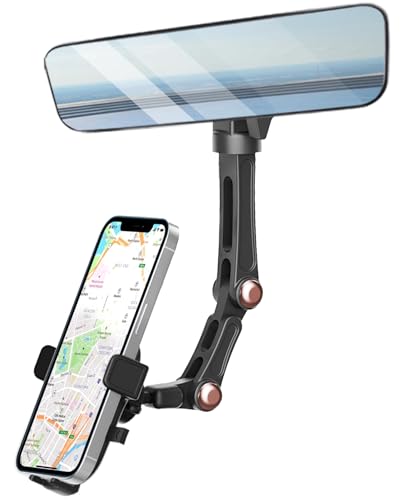 Karmus Rearview Mirror Phone Holder for Car, Rear View Mirror Phone Holder, Rotatable and Retractable Car Phone Holder Mount, Car Truck Essentials Accessories Compatible with All Cell Phones - color: Press-Type Rose Gold