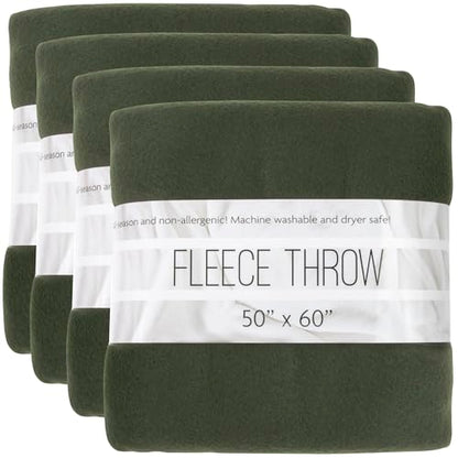 (24 Pack) Bulk Fleece 50x60 Throw Blankets for Wedding Favors, Homeless Women, Men, Homes, Bed, Sofa, Couch, Office, Pet Blankets, Travel | Soft Warm Lightweight Throw Blankets in Bulk (Dark Green) - color: Dark Green