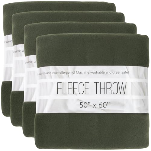 (24 Pack) Bulk Fleece 50x60 Throw Blankets for Wedding Favors, Homeless Women, Men, Homes, Bed, Sofa, Couch, Office, Pet Blankets, Travel | Soft Warm Lightweight Throw Blankets in Bulk (Dark Green) - color: Dark Green