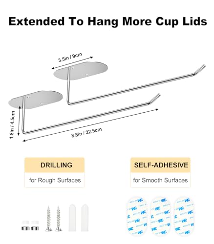 2pc Tumbler Lid Organizer Up to 30 Lids, Cup Lid Hook for Kitchen Inside Cabinets, Upgraded Cup Lid Holders for Yeti/Stanley/Simple Modern Tumblers, Self-Adhesive or Drilling