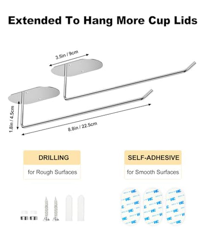 2pc Tumbler Lid Organizer Up to 30 Lids, Cup Lid Hook for Kitchen Inside Cabinets, Upgraded Cup Lid Holders for Yeti/Stanley/Simple Modern Tumblers, Self-Adhesive or Drilling