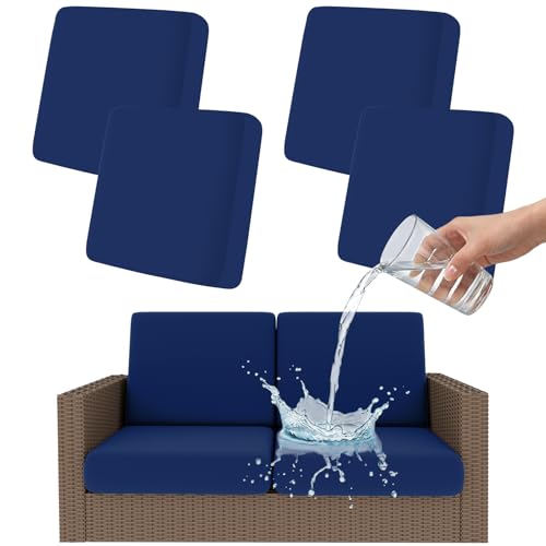 Smiry Waterproof Patio Cushion Covers, Stretch Outdoor Couch Slipcovers Replacement Washable Furniture Protector Sofa Chair Seat Cover for Dogs and Pets (4 Pcs, Navy Blue) - color: Navy Blue, size: 4PCS
