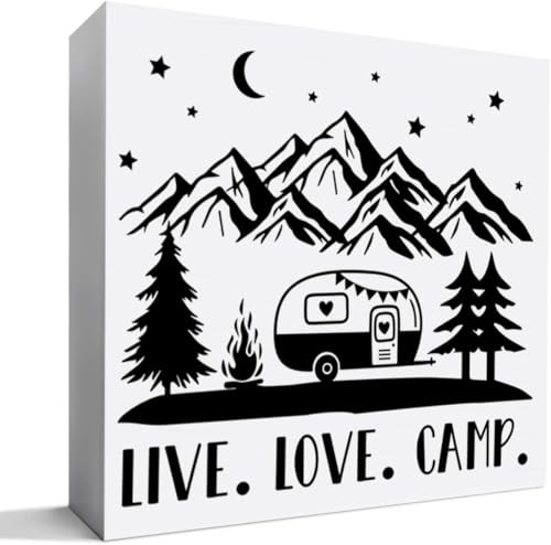 Live Love Camp Camping Wooden Sign Camper Lover Tabletop Decor Outdoor Gift 5x5 Inch - color: Wooden Sign-1
