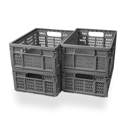 4-Pack Plastic Storage Crates,20L Foldable Baskets,Collapsible Crates, Baskets and Bins for Toys, Home Storage, Office Products, Gifts, Easter Eggs (Grey) - color: Dark Grey-4P