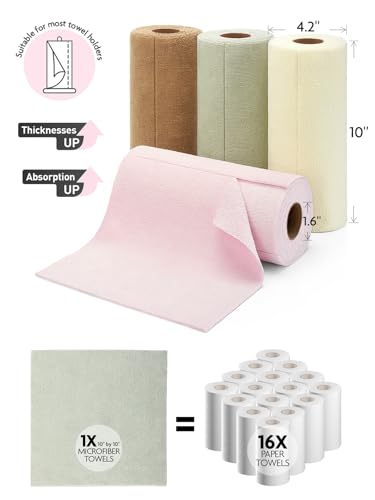 Fantasticlean Kitchen Towels - 80 Sheets - Reusable Washable Dishcloth Rolls, Super Absorbent, Premium Microfiber Cleaning Cloths, 10'' by 10'' (Pink,Grayish,Beige,Tan) - color: Pink,grayish,beige,tan