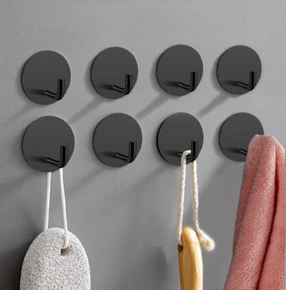 8 Pack Adhesive Towel Hooks for Bathroom, Stick on Hooks Bathroom Kitchen for Walls No Damage, Sticky Hook for Hanging Coat Robe, Black - style: R-Black-90°