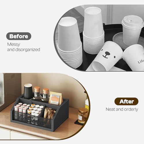 YATINEY Coffee Bar Organizer, Wooden Coffee Pod Organizer for Countertop, Versatile Pod Holder with Dividers, Holds Syrup, Cups, Tea Bags, Easy Assembly, Black KH11BB - color: Black