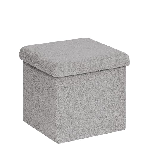 PINPLUS Storage Ottoman Cube Square Shaped Ottomans with Storage Foot Stool Footrest for Lving Room Boucle Ottoman Seat for Dorm Room,Faux Teddy Fur Grey,15"x15"x15" - color: Grey, size: 15"D x 15"W x 15"H