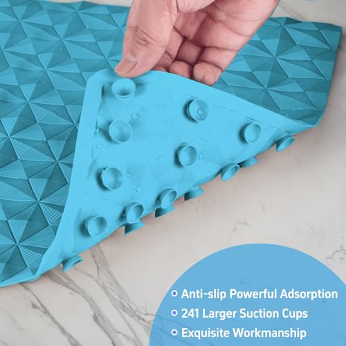 Non Slip Bathtub Mat for Bath Tub Shower - Natural Rubber Mat with 241 Suction Cups - Soft Bathroom Safety Mat - Unique Diamond Pattern - Fatigue Relief - Machine Washable - 16 × 28 Inch - color: River Blue, size: 28" x 16" (Rectangular)