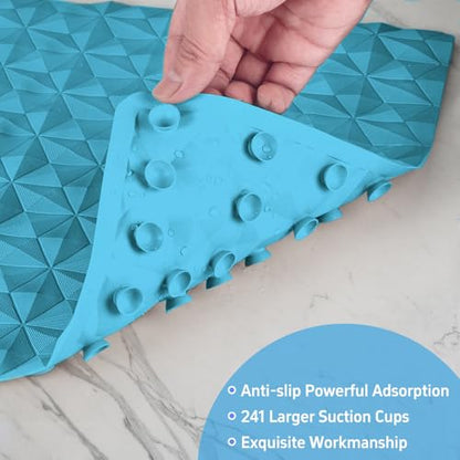 Non Slip Bathtub Mat for Bath Tub Shower - Natural Rubber Mat with 241 Suction Cups - Soft Bathroom Safety Mat - Unique Diamond Pattern - Fatigue Relief - Machine Washable - 16 × 28 Inch - color: River Blue, size: 28" x 16" (Rectangular)