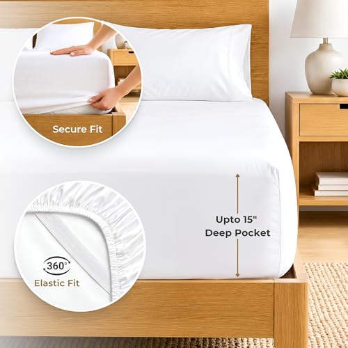 SGI bedding 100% Egyptian Cotton Sheets Full Size – 600 Thread Count Sheets Set, Soft, Cooling, 15" Deep Pocket, Luxury Hotel Bedding, Breathable, Durable - White - color: 01 - White, size: Full
