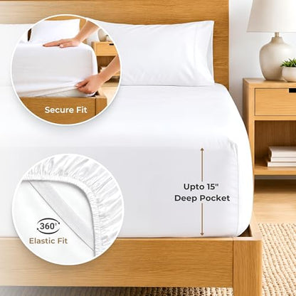 SGI bedding Queen Sheet Set – 100% Egyptian Cotton Sheets for Queen Size Bed, 600 Thread Count Sateen Weave, Cooling & Breathable, 15" Deep Pocket, Hotel Luxury Soft Bed Sheets Set, White - color: 01 - White, size: Queen