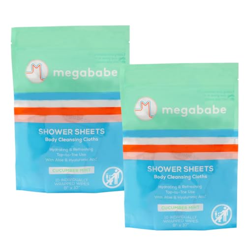 Megababe Cucumber Mint Shower Sheets | Individually Wrapped Body Cleansing Cloths | 10 Wipes (Pack of 2) - size: 10 Count (Pack of 2)