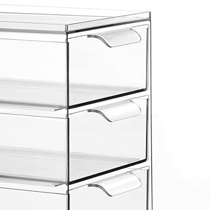 mDesign Plastic Stackable Organizer with 3 Drawers - Pull-Out Drawer Storage Bin for Bathroom Sink/Cabinet Organization - Perfect for Makeup, Small Towels, and More - Lumiere Collection, 4 Pack, Clear - size: 8 x 6 x 8 (Pack of 4)