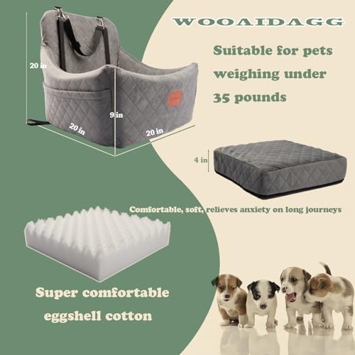 WOOAIDAGG Dog Car Seat for Medium Sized Dog,Pet Travel Car Bed with Seat Belt Channle,Fully Detachable and Washable Car Dog Seat with Adjustable Straps,3 Straps Easy to Install (Grey) - color: Grey