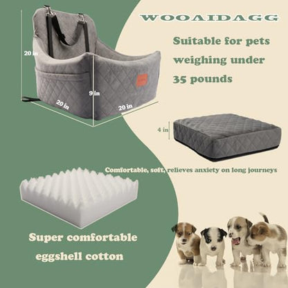 WOOAIDAGG Dog Car Seat for Medium Sized Dog,Pet Travel Car Bed with Seat Belt Channle,Fully Detachable and Washable Car Dog Seat with Adjustable Straps,3 Straps Easy to Install (Grey) - color: Grey