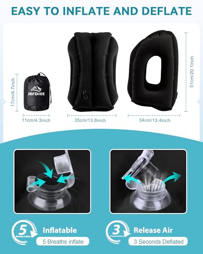 Travel Pillow,Inflatable Airplane Pillow for Sleeping to Avoid Neck and Shoulder Pain,Supports Head and Chin Used for Airplane,Car,Bus and Office - color: Black(upgraded)