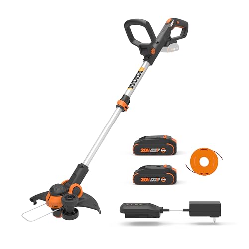 WORX Cordless String Trimmer & Lawn Edger, 12" Electric Weed Wacker with Command Feed, 20V Weed Eater with 5.5 LBS, 2 Batteries & Charger Included, WG163 - style: 2 in 1 Trimmer w/(2) Batteries & 0.4 Ah Charger