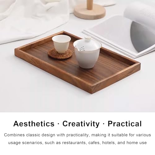 Solid Black Walnut Wood Serving Tray with Raised Edges, 11.8 x 7.8 Inch Rectangular Wooden Decorative Platter for Coffee Table, Kitchen, Bathroom Vanity, Breakfast & Home Decor