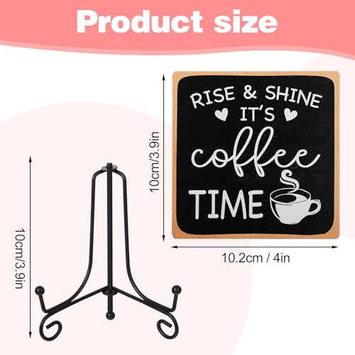 YUXIANLB Coffee Bar Sign Decor 4"X 4" Rise & Shine It's Coffee Time Wooden Plaque for Home Kitchen Bar Tabletop Rustic Farmhouse Wood Cafe Signs with Stand for Cafe Corner Shelf Table Decorations
