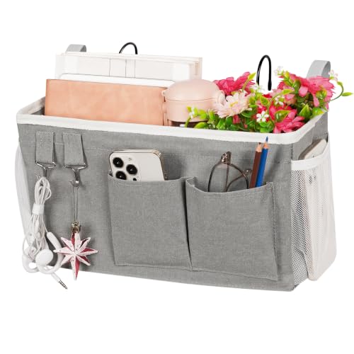 Lilithye Bedside Caddy Bedside Organizer Bedside Storage Caddy with Fixed Straps and Water Bottle Holder for Home College Dorm Bunk Bed Hospital Bed Crib Bed Rails (New Grey) - color: New Grey