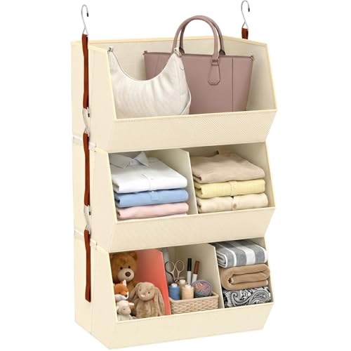 Hanging Closet Organizer, Closet Organizers and Storage, Hanging Closet Organizer Extra Large - Fabric Closet Hanging Organizer for Home, Dorm, Rv,Handbags, Underwear, Sock. Beige - 1 Pack - color: Beige, size: 1-Pack