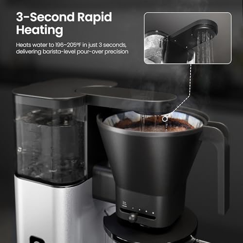 Kismile SCA-Certified 8 Cup Drip Coffee Maker, Pour Over Coffee Machine with 3s Instant Heat 197–205℉, Adjustable Flow Control, Removable Water Tank, Deep Cold Brew & 40 Min Keep Warm (Silver) - color: Silver